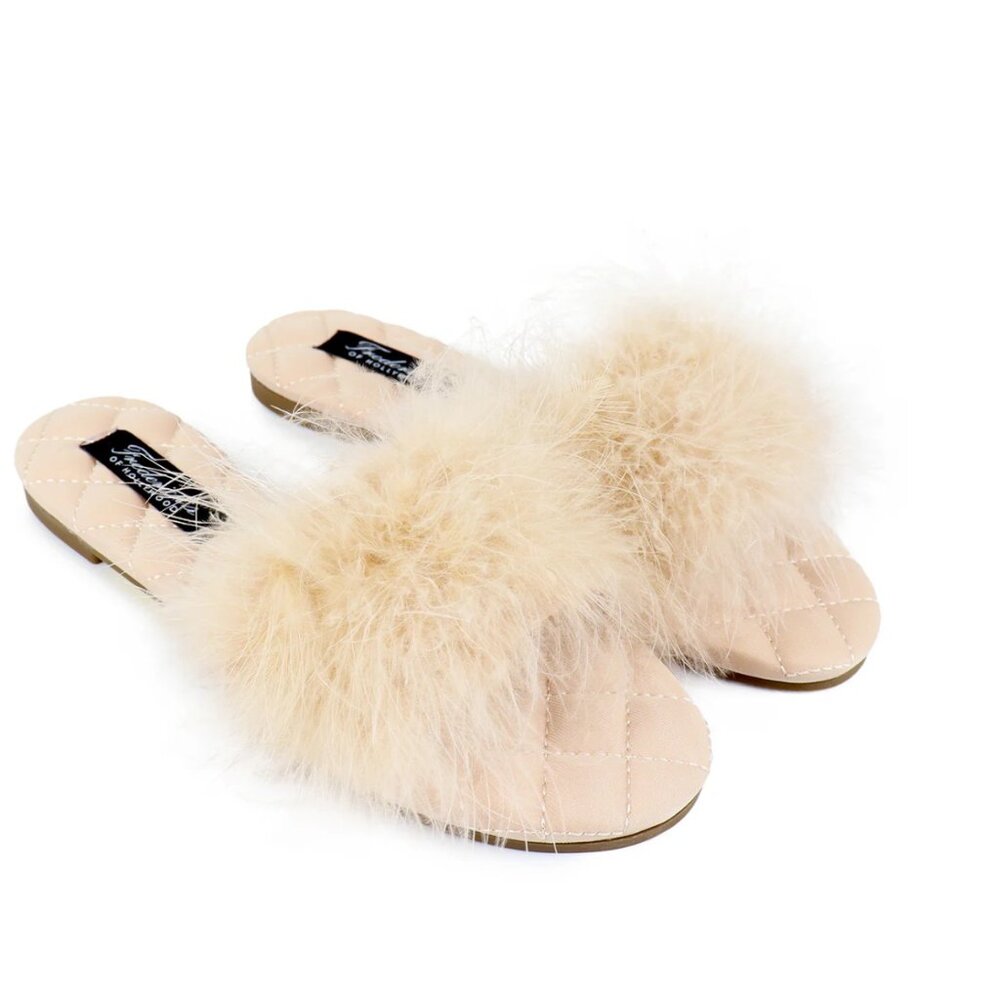 Frederick's of Hollywood Maxim Feather Flat Sandal - Champagne - 7.5